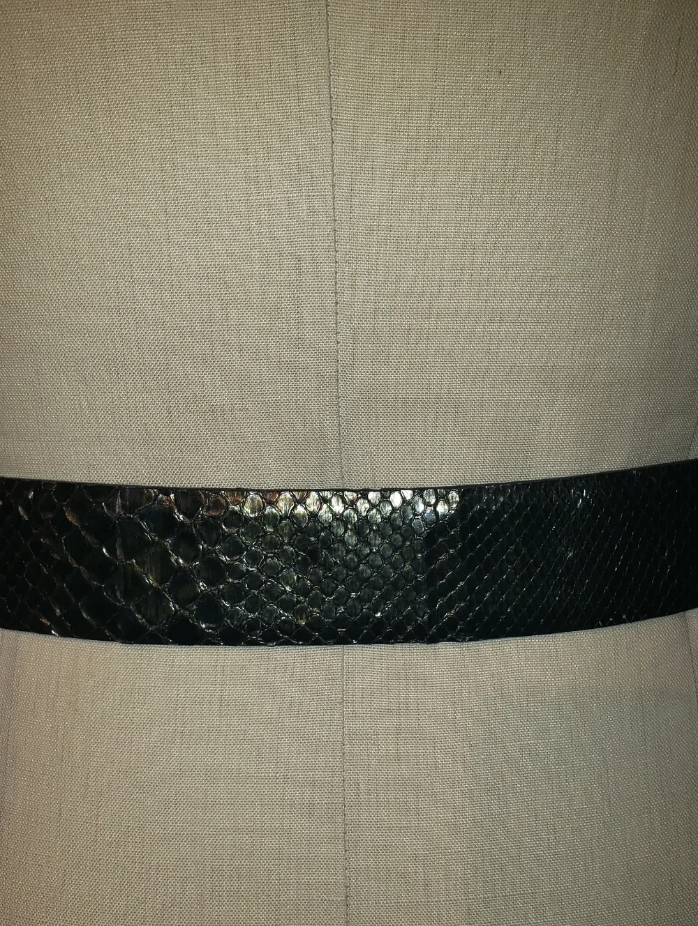 PreOwned Super Rare Huge Swarovski Crystal Buckle Metallic Green Python Belt